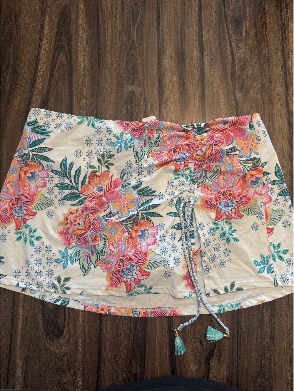 La Blanca Floral Swim Skirt Bikini Bottom White Women's Size 16 NWT